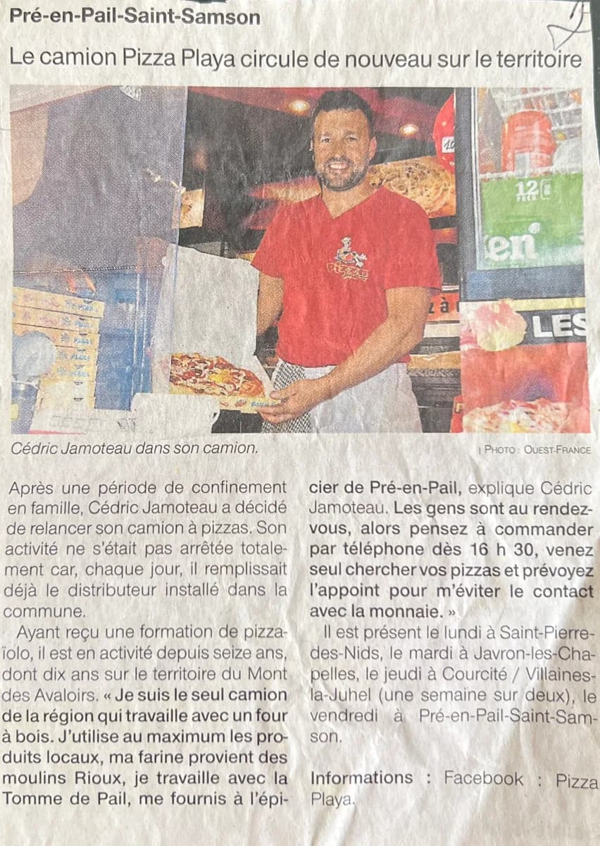 Le camion Pizza Playa circule de nouveau sur le territoire